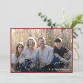 Moderne minimale Merry Christmas script 3 foto Feestdagenkaart (Staand voorkant)