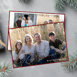 Moderne minimale Merry Christmas script 3 foto Feestdagenkaart