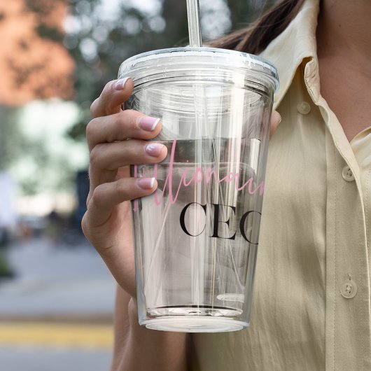 Moderne minimale militaire CEO | Roze en zwart Acryl Drinkbeker