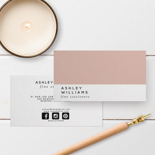 Moderne minimale Millenniale Blush Pink Social Med Visitekaartje