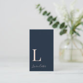 Moderne Minimale Monogram Blauw Blush QR-code Visitekaartje (Staand voorkant)