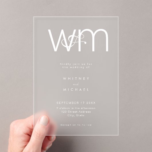 Moderne minimale monogram bruiloft acryl uitnodigingen (Insitu (Draagbaar))