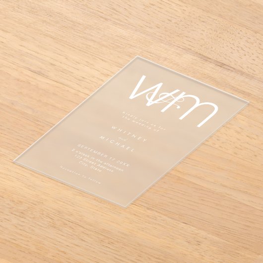 Moderne minimale monogram bruiloft acryl uitnodigingen (Laagn)