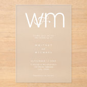 Moderne minimale monogram bruiloft acryl uitnodigingen (Voorkant)