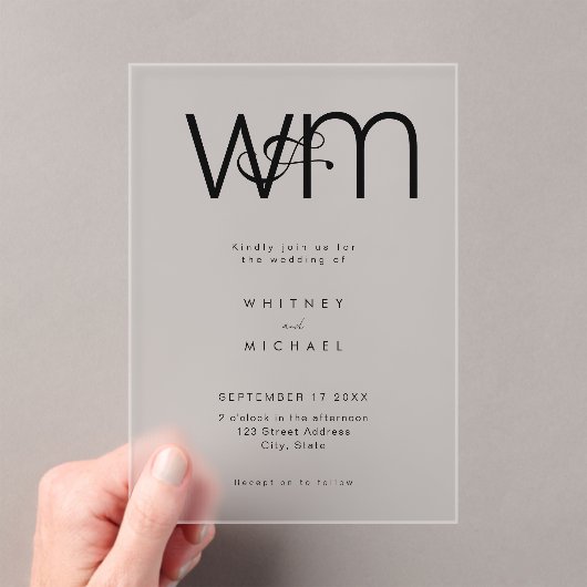 Moderne minimale monogram bruiloft acryl uitnodigingen (Insitu (Draagbaar))