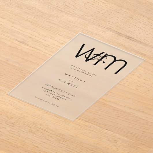 Moderne minimale monogram bruiloft acryl uitnodigingen (Laagn)