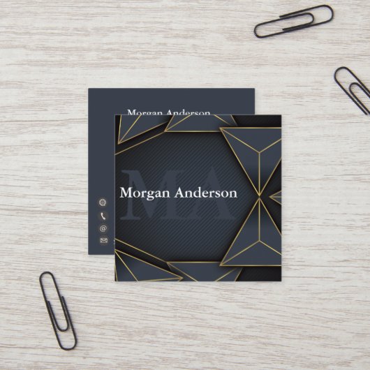 Moderne Minimale Monogram en Metalen Polygon Houts Vierkante Visitekaartje (Voorkant / Achterkant in situ)