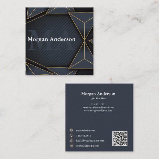 Moderne Minimale Monogram en Metalen Polygon Houts Vierkante Visitekaartje (Voorkant / Achterkant)