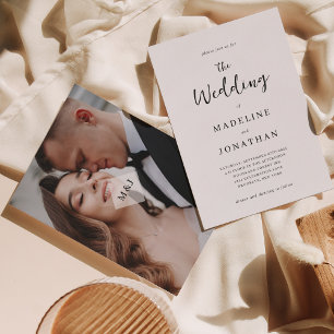 Moderne minimale monogram foto bruiloft kaart