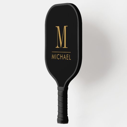 Moderne Minimale Monogram Gouden Naam Aangepast Zw Pickleball Paddle (Links)