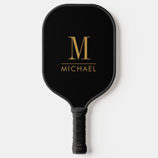 Moderne Minimale Monogram Gouden Naam Aangepast Zw Pickleball Paddle (Voorkant)