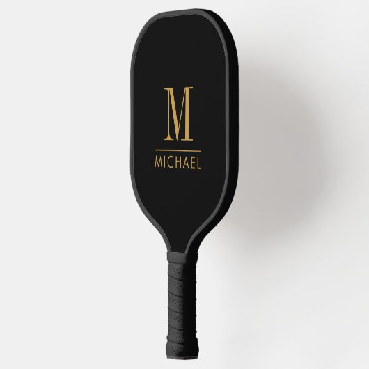 Moderne Minimale Monogram Gouden Naam Aangepast Zw Pickleball Paddle (Links)