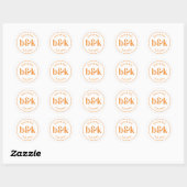 Moderne minimale monogram Initiaal Oranje huwelijk Ronde Sticker (Vel)