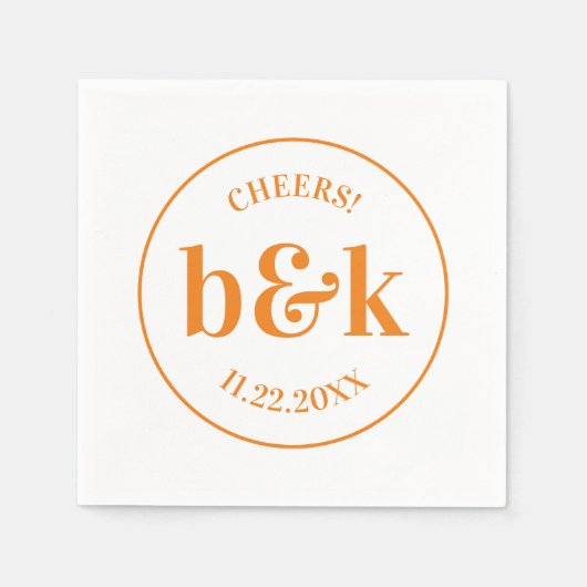 Moderne minimale monogram Initialen Oranje huwelij Servet (Voorkant)