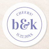 Moderne minimale monogram Initialen Paars huwelijk Ronde Kartonnen Onderzetter (Voorkant)
