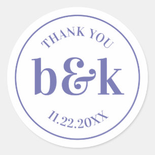 Moderne minimale monogram Initialen PAARS huwelijk Ronde Sticker