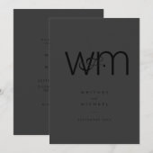 Moderne Minimale Monogram Matte Black Wedding Kaart (Voorkant / Achterkant)