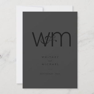 Moderne Minimale Monogram Matte Black Wedding Kaart