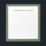 Moderne minimale monogram naam Olive Notitieblok<br><div class="desc">Een professioneel notitieblok met een minimalistisch ontwerp in een olijfgroen en wit kleurenpalet. Aangepast monogram initiaal en naam op een eenvoudige witte achtergrond,  omgeven door een olijfgrens. Pas het gebruiken van de verstrekte gebieden aan of gebruik de "bericht"knoop om de ontwerper voor hulp te contacteren.</div>