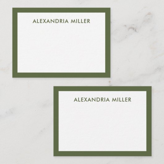 Moderne minimale monogram naam Olive Notitiekaartje (Voorkant / Achterkant)
