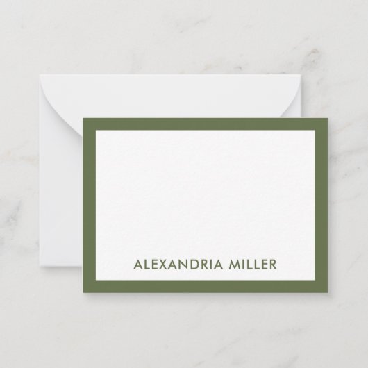 Moderne minimale monogram naam Olive Notitiekaartje (Achterkant)