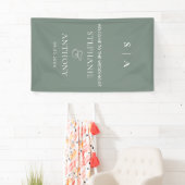 Moderne Minimale Monogram Wijze en Witte Huwelijk Spandoek (Insitu)