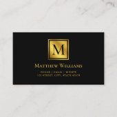 Moderne minimale monogram zwart en goud visitekaartje (Voorkant)