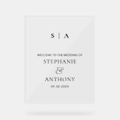 Moderne minimale monogram zwart en witbruiloft acryl bord (Voorkant)