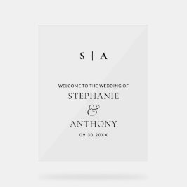 Moderne minimale monogram zwart en witbruiloft acryl bord