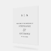 Moderne minimale monogram zwart en witbruiloft acryl bord (Hoek)