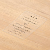 Moderne minimale monogram zwart en witbruiloft acryl uitnodigingen (Laagn)