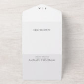 Moderne minimale monogram zwart en witbruiloft all in one uitnodiging (Buitenkant)