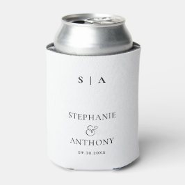 Moderne minimale monogram zwart en witbruiloft blikjeskoeler