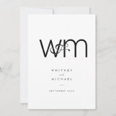 Moderne minimale monogram zwart en witbruiloft kaart (Voorkant)