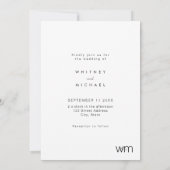 Moderne minimale monogram zwart en witbruiloft kaart (Achterkant)
