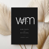 Moderne minimale monogram zwart en witbruiloft kaart