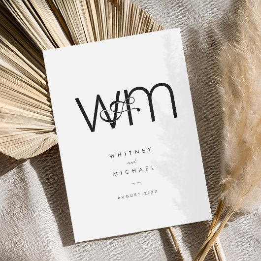 Moderne minimale monogram zwart en witbruiloft kaart