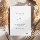 Moderne minimale monogram zwart en witbruiloft kaart