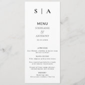 Moderne minimale monogram zwart en witbruiloft menu (Voorkant)