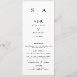 Moderne minimale monogram zwart en witbruiloft menu