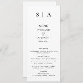 Moderne minimale monogram zwart en witbruiloft menu (Voorkant / Achterkant)
