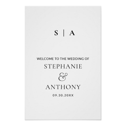 Moderne minimale monogram zwart en witbruiloft perfect poster (Voorkant)