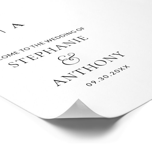 Moderne minimale monogram zwart en witbruiloft poster (Hoek)