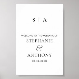 Moderne minimale monogram zwart en witbruiloft poster