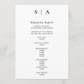 Moderne minimale monogram zwart en witbruiloft programmakaart (Achterkant)
