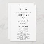 Moderne minimale monogram zwart en witbruiloft programmakaart (Voorkant / Achterkant)