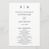 Moderne minimale monogram zwart en witbruiloft programmakaart (Voorkant)