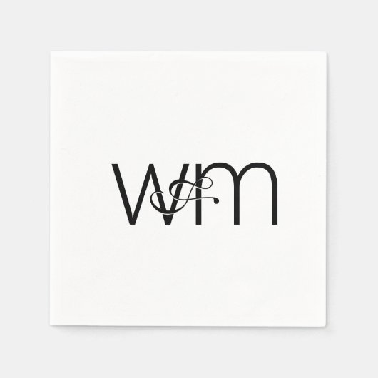 Moderne minimale monogram zwart en witbruiloft servet (Voorkant)