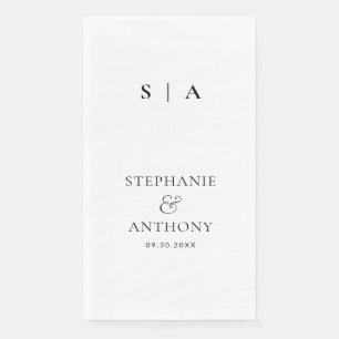 Moderne minimale monogram zwart en witbruiloft servet