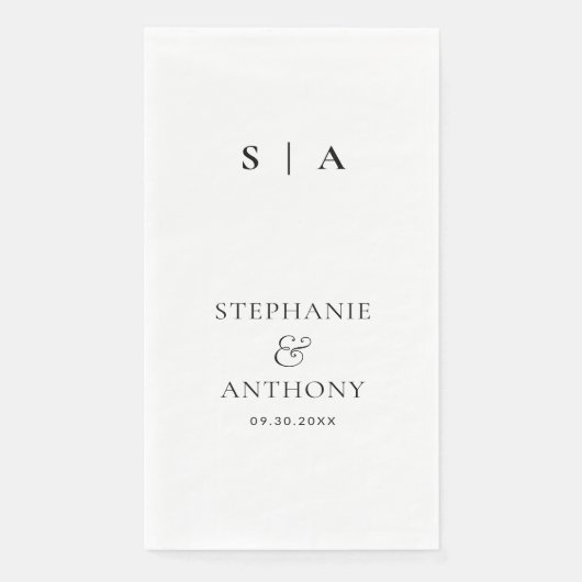 Moderne minimale monogram zwart en witbruiloft servet (Voorkant)